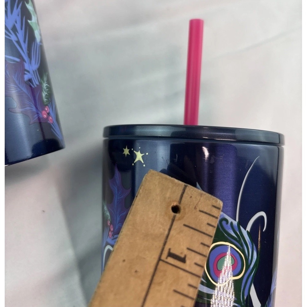 Lot Of 2 -Starbucks Holiday Christmas Tumbler Blue Ornaments 2024 Straw 24 oz - Picture 7 of 8